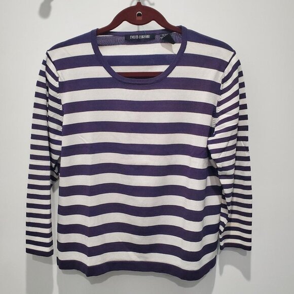 Evelyn & Arthur New Navy & White Wide Striped Stretch Knit Top   Large - Picture 1 of 9